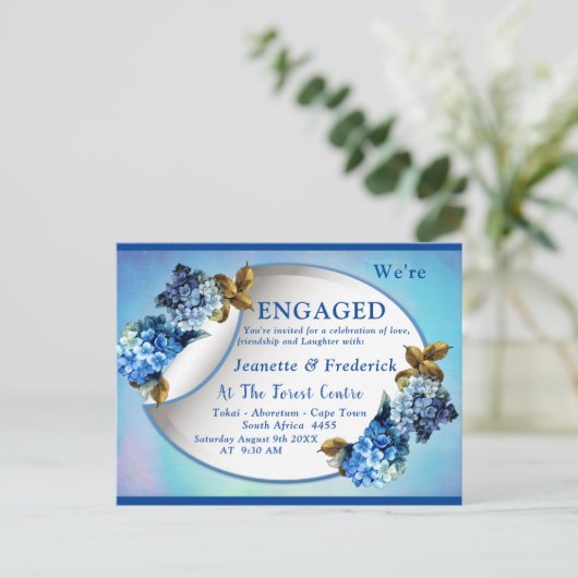 Blauwe Waterverven Verloving Uitnodiging Briefkaart (Staand voorkant)