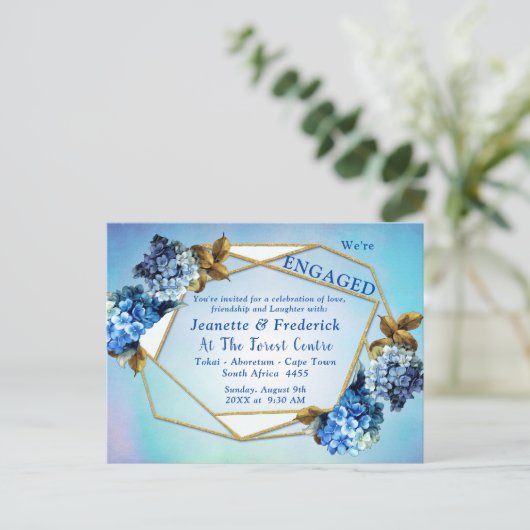 Blauwe Waterverven Verloving Uitnodiging Briefkaart (Staand voorkant)
