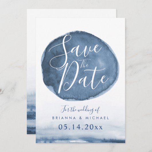 Blauwe watervlek op het meer | Aangepast: de datum Save The Date (Voorkant / Achterkant)