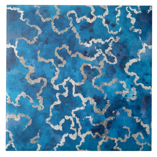 Blauwe Wavy Waterverf textuur Tegeltje (Voorkant)