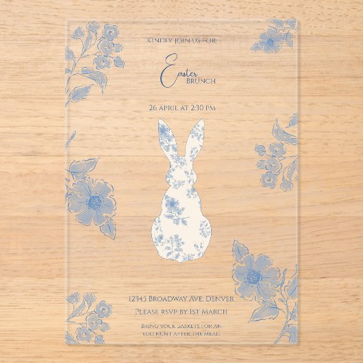 Blauwe wc Pasen Acryl Uitnodigingen (Voorkant)