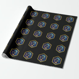 Blauwe weerwolf die een gouden harp bespeelt cadeaupapier