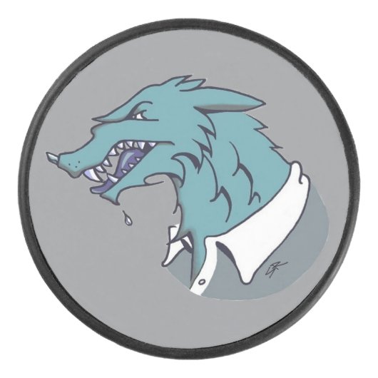Blauwe Weerwolf grijze hockeypuck Hockey Puck (Voorkant)