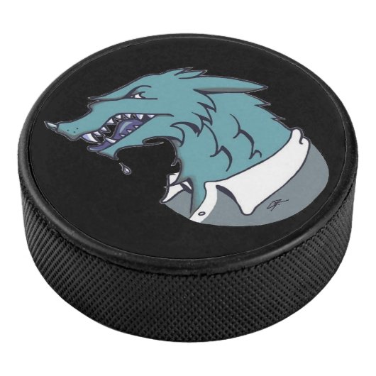 Blauwe Weerwolf zwarte hockey puck (3/4)