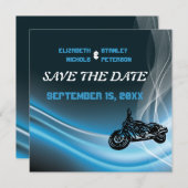 Blauwe weg biker bruiloft Save the Date aankondigi (Voorkant / Achterkant)