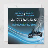 Blauwe weg biker bruiloft Save the Date aankondigi (Voorkant)
