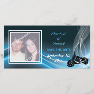 Blauwe weg motorrijder trouwkaart Save the Date fo
