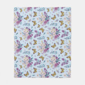 Blauwe Weide Vlinder Bloemende Worpdeken Fleece Deken (Voorkant)
