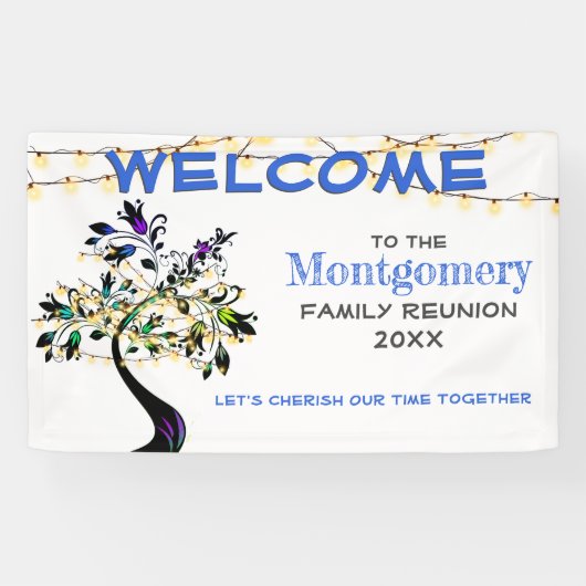 Blauwe welkomstgezinshereniger - Banner met bomen (Horizontaal)