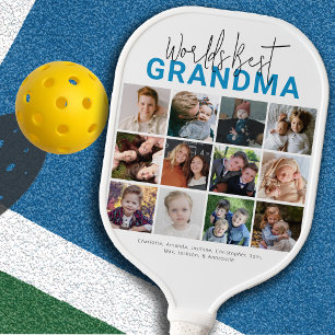 Blauwe Wereld Beste Oma   Fotocollage Pickleball Paddle