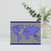 blauwe wereldkaart afbeelding briefkaart (Staand voorkant)