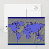 blauwe wereldkaart afbeelding briefkaart (Voorkant / Achterkant)