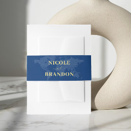 Blauwe Wereldkaart Bestemming Bruiloft Uitnodigingen Wikkel