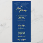 Blauwe Wereldkaart Bestemming Huwelijksreceptie Menu (Voorkant)