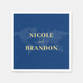 Blauwe Wereldkaart Bestemming Trouwlocatie Servet (Voorkant)