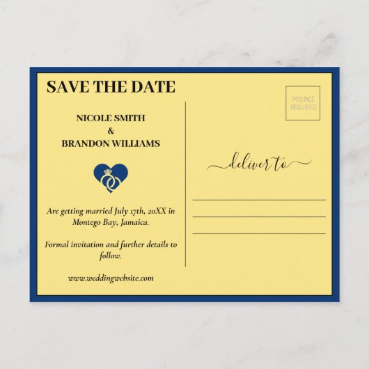 Blauwe Wereldkaart bruiloft Briefkaart (Achterkant)