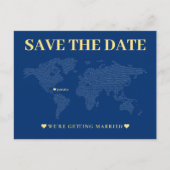 Blauwe Wereldkaart bruiloft Briefkaart (Voorkant)