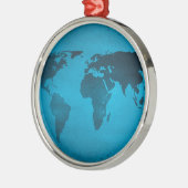  blauwe wereldkaart metalen ornament (Links)