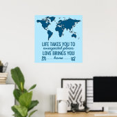 Blauwe Wereldkaart Motiverende Levens Typography C Poster (Thuiskantoor)