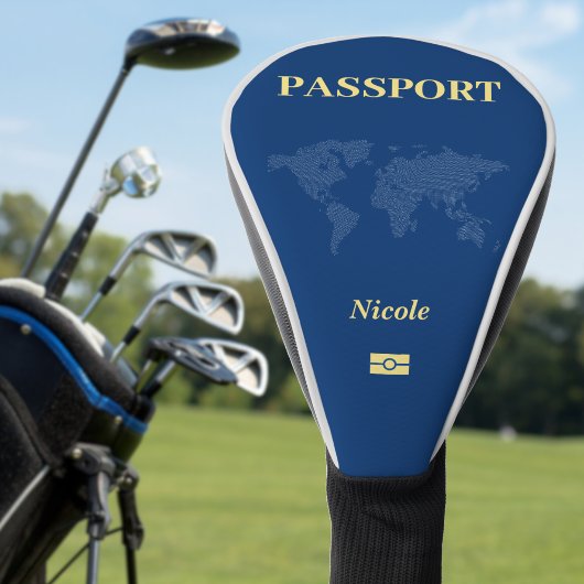 Blauwe Wereldkaart Paspoort Golfheadcover