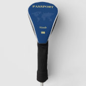 Blauwe Wereldkaart Paspoort Golfheadcover (Voorkant)