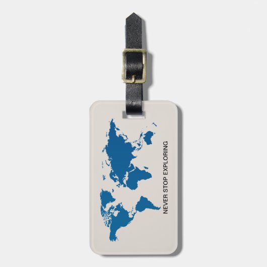 Blauwe Wereldkaart Stop Nooit Met Het Verkennen Va Bagagelabel (Voorkant verticaal)