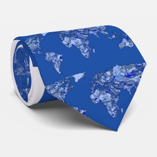 Blauwe wereldkaart stropdas (Opgerold)
