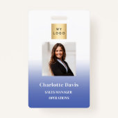 Blauwe werknemer foto-ID bedrijfsbeveiliging Badge (Voorkant)