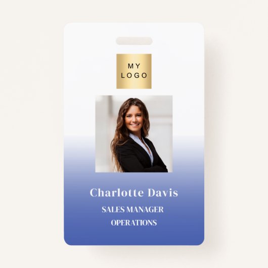 Blauwe werknemer foto-ID bedrijfsbeveiliging Badge (Voorkant)