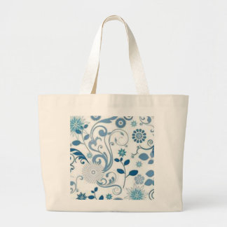 Blauwe wervelingen en bloemen grote tote bag