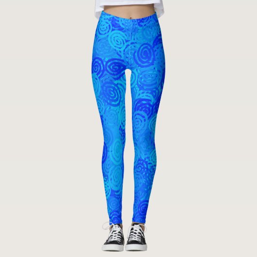Blauwe Wervelingen Patroon Leggings (Voorkant)
