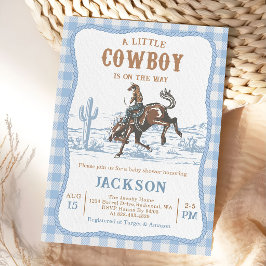 Blauwe western cowboy baby shower uitnodiging
