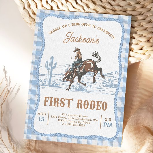 Blauwe Western Cowboy Eerste Rodeo Uitnodiging 