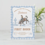 Blauwe Western Cowboy Eerste Rodeo Uitnodiging  (Staand voorkant)