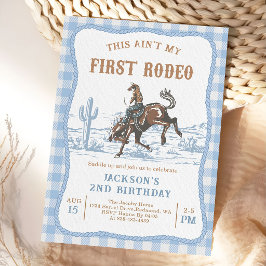 Blauwe western cowboy verjaardagsuitnodiging kaart