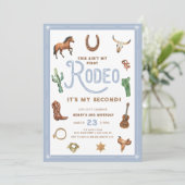 Blauwe Westerne 2e verjaardag Rodeo Uitnodiging (Staand voorkant)