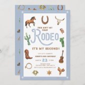 Blauwe Westerne 2e verjaardag Rodeo Uitnodiging (Voorkant / Achterkant)