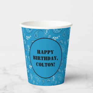 Blauwe Westerne Bandana Print Birthday Party Papieren Bekers