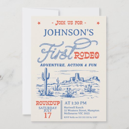  Blauwe Westerne Woestijn Rodeo 1e verjaardag Kaart (Voorkant)