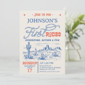  Blauwe Westerne Woestijn Rodeo 1e verjaardag Kaart (Staand voorkant)