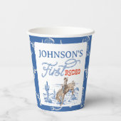 Blauwe Westerne Woestijn Rodeo 1e verjaardag Papieren Bekers (Achterkant)