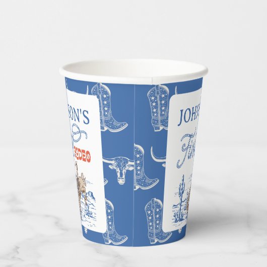 Blauwe Westerne Woestijn Rodeo 1e verjaardag Papieren Bekers (Rechts)