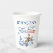 Blauwe Westerne Woestijn Rodeo 1e verjaardag Papieren Bekers (Achterkant)