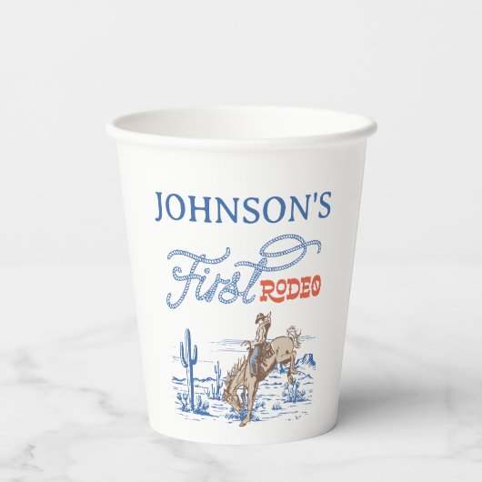  Blauwe Westerne Woestijn Rodeo 1e verjaardag Papieren Bekers (Achterkant)