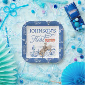 Blauwe Westerne Woestijn Rodeo 1e verjaardag Papieren Bordje (Feest)