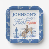  Blauwe Westerne Woestijn Rodeo 1e verjaardag Papieren Bordje (Voorkant)