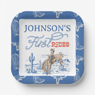  Blauwe Westerne Woestijn Rodeo 1e verjaardag Papieren Bordje