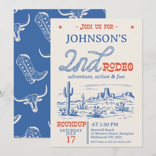  Blauwe Westerne Woestijn Rodeo 2e verjaardag Kaart (Voorkant / Achterkant)