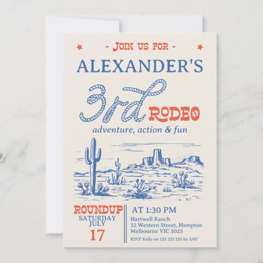  Blauwe Westerne Woestijn Rodeo 3e verjaardag Kaart (Voorkant)