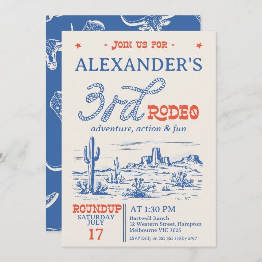  Blauwe Westerne Woestijn Rodeo 3e verjaardag Kaart (Voorkant / Achterkant)